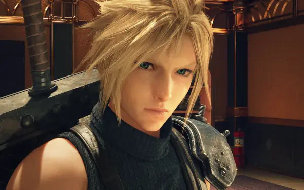 Cloud Strife from Final Fantasy VII Rebirth is featured in this stunning 4K Ultra HD wallpaper, showcasing his iconic style and intense expression.