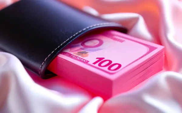 A close-up of vibrant pink money peeking from a black wallet, set against a silky background, displayed in stunning 4K Ultra HD quality for a desktop wallpaper.