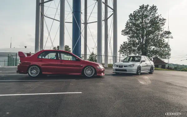 car Subaru Impreza Mitsubishi Lancer Evolution IX HD Desktop Wallpaper | Background Image