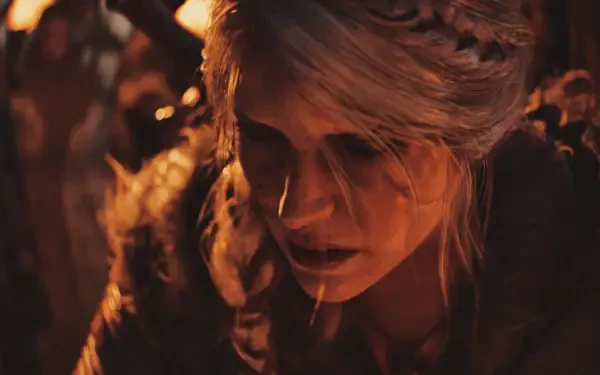 Ciri from The Witcher IV is depicted in a dramatic close-up, emphasizing her fierce determination in this stunning 4K Ultra HD wallpaper.