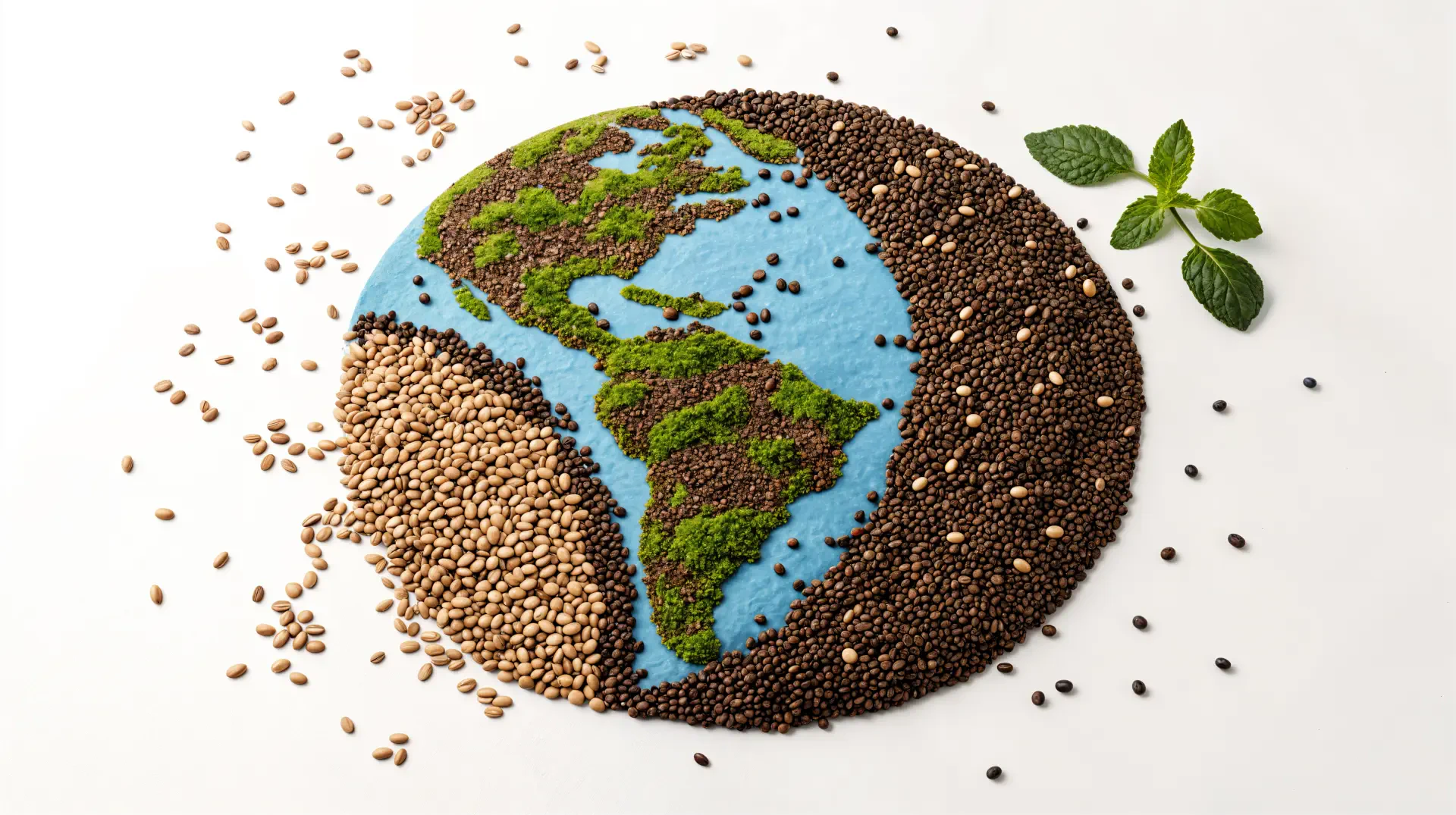 A creative composition of chia seeds forming a globe, showcasing earthy textures and vibrant colors, serves as a captivating 4K Ultra HD desktop wallpaper and background.