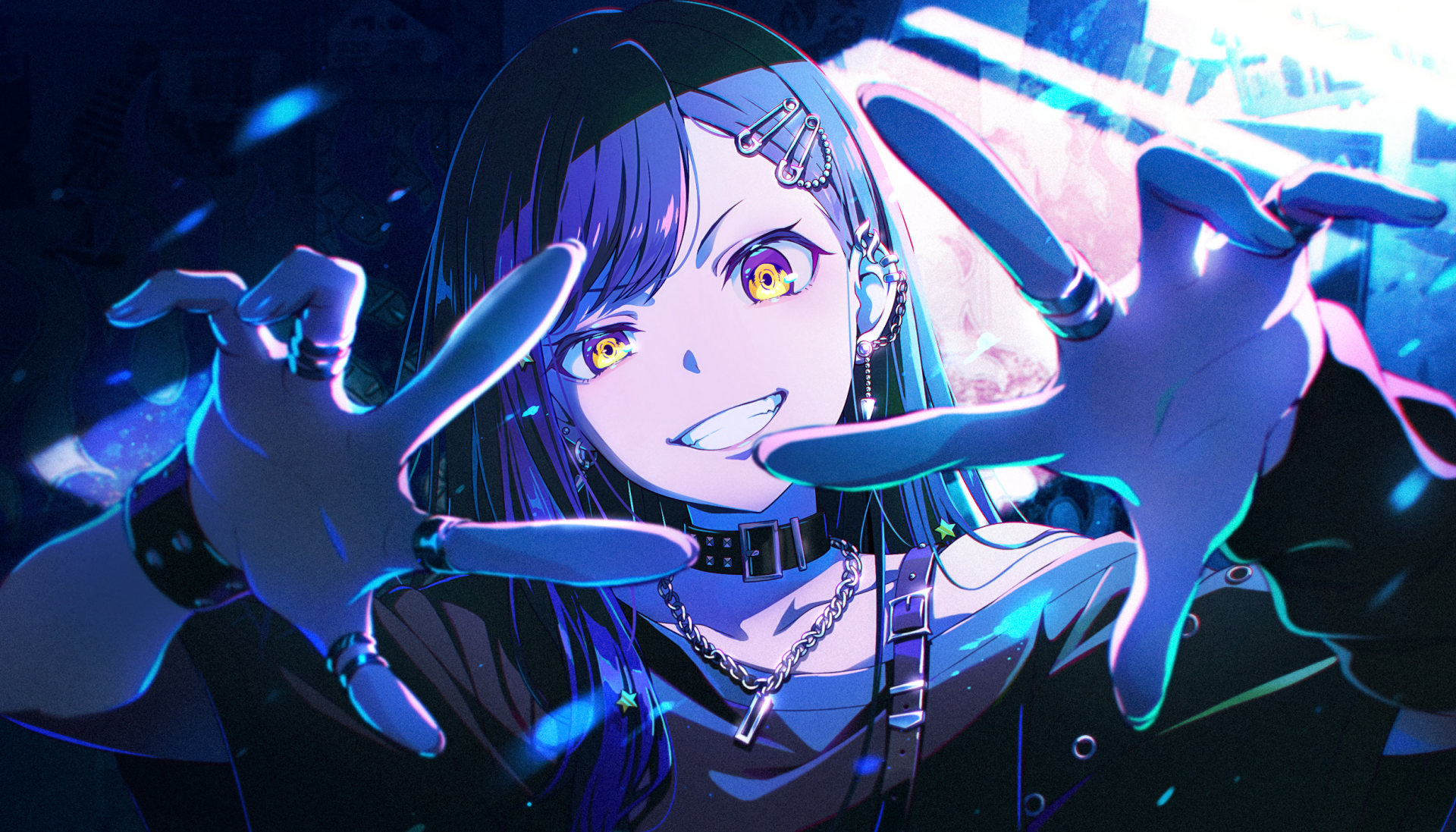 HD PC desktop wallpaper of Shiraishi An from Project Sekai: Colorful Stage! feat. Hatsune Miku, showcasing her vibrant expression and dynamic pose in a video game style.