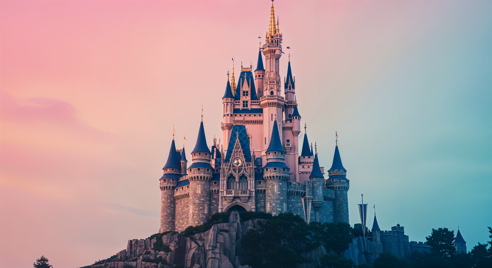 An enchanted castle rises majestically amid a serene landscape, showcasing intricate architecture under a soft, pastel sky. A stunning 4K Ultra HD wallpaper for a magical touch.