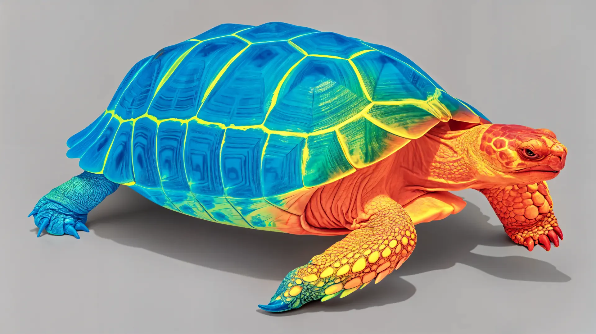 A vibrant tortoise with a striking blue, yellow, and orange shell in a 4K Ultra HD setting, offering a colorful and detailed backdrop for a desktop wallpaper.