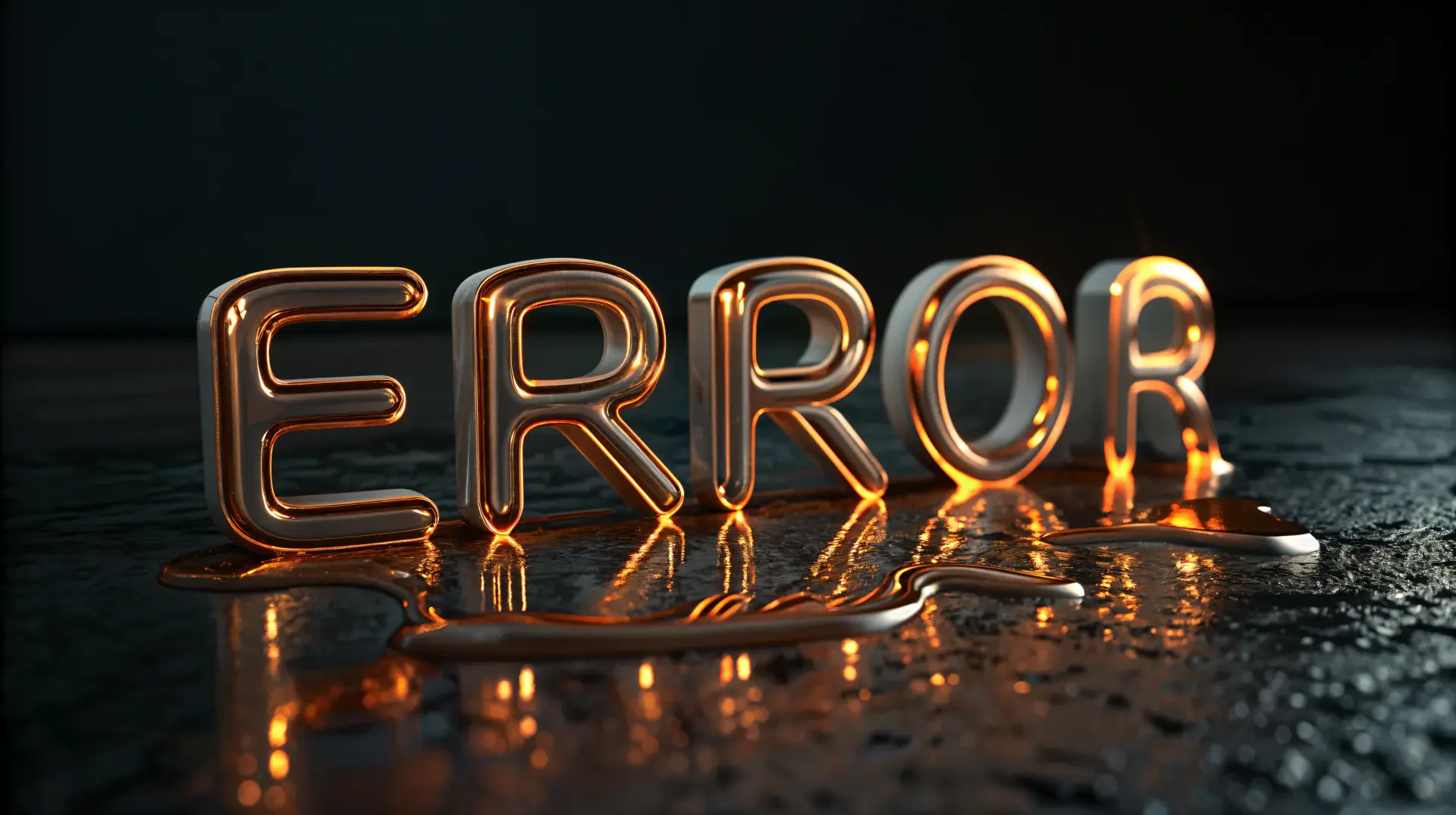 A 4K Ultra HD desktop wallpaper featuring the word ERROR in illuminated, metallic letters reflected in a dark, wet surface.