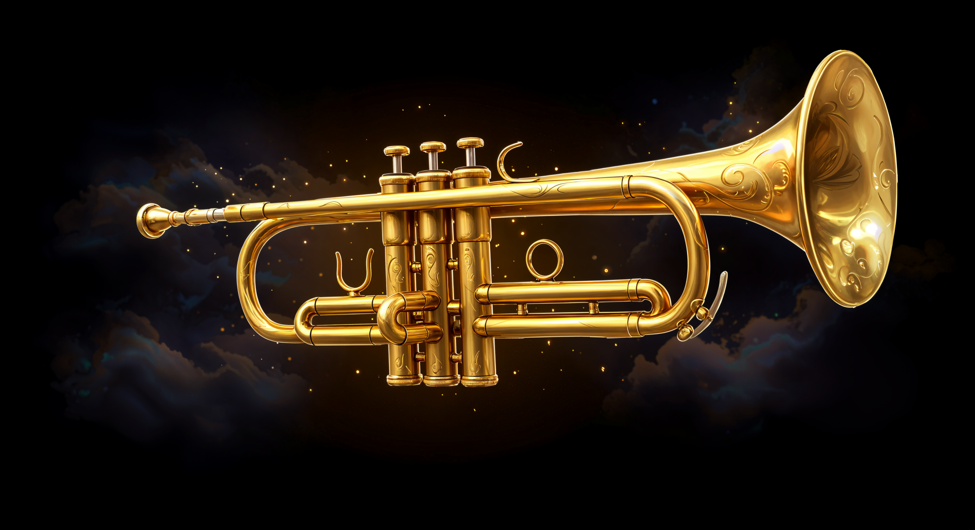 A stunning 4K Ultra HD wallpaper featuring a gleaming golden trumpet against a dark background, radiating elegance and musical charm.