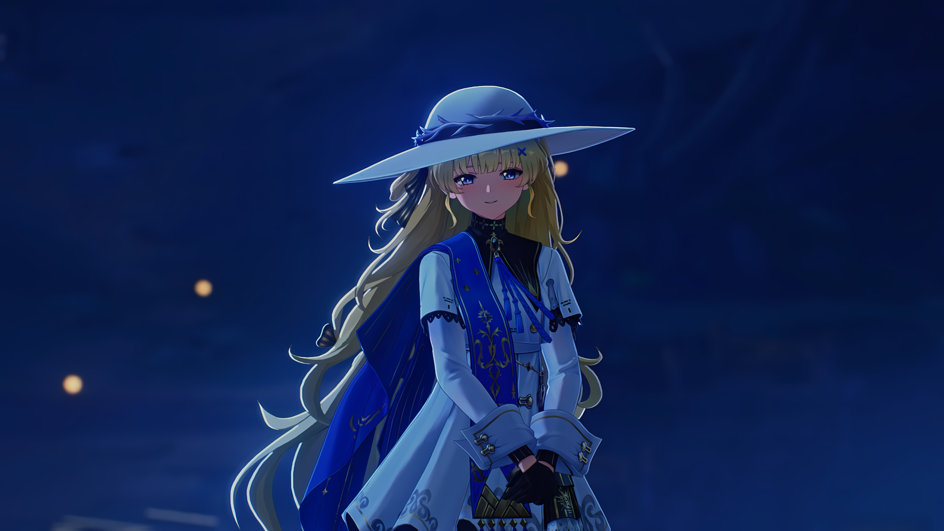 A stunning HD wallpaper featuring Phoebe from the video game Wuthering Waves, showcasing her elegant attire against a nighttime backdrop.