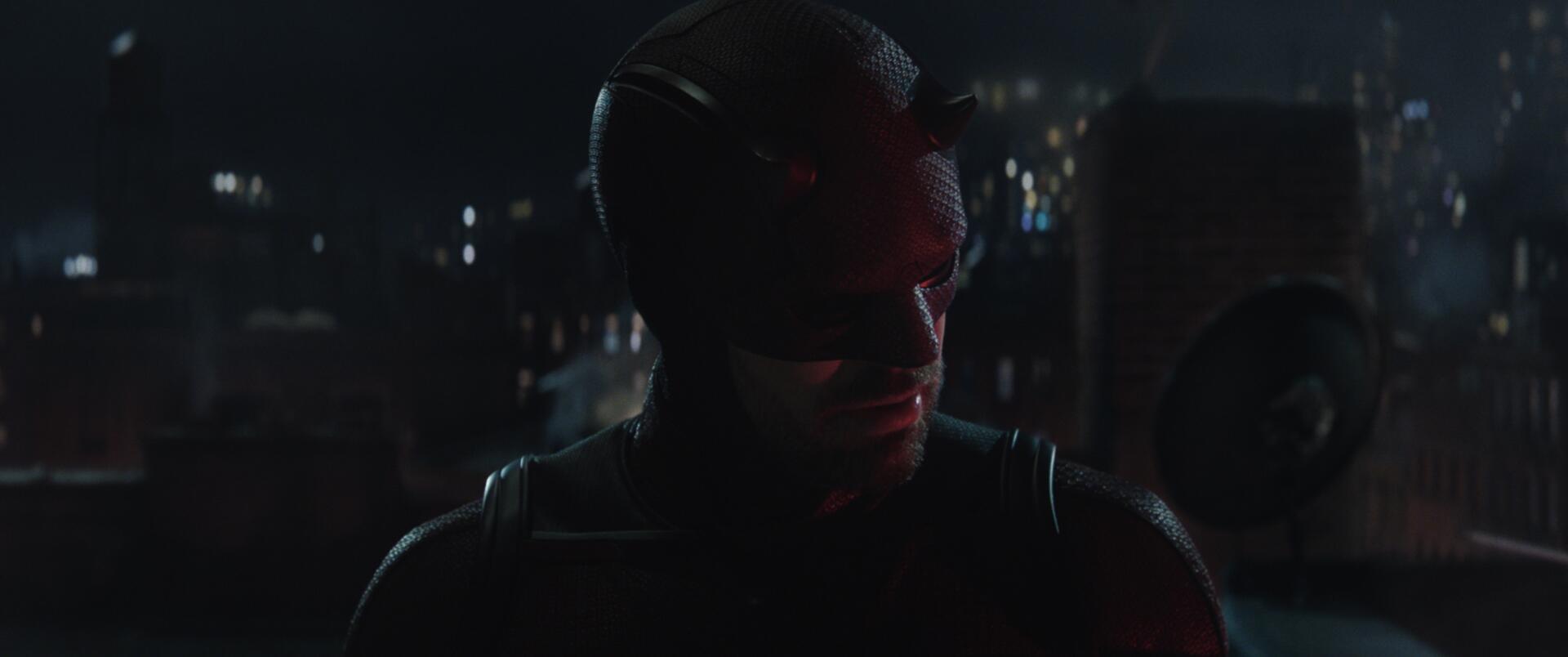 HD PC desktop wallpaper featuring Daredevil from the TV show Daredevil: Born Again, set against a dark, urban nightscape.