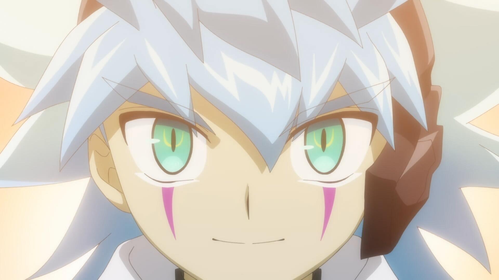 Close-up of an anime character with white hair and green eyes from Yu-Gi-Oh!: Go Rush!!, featured in a HD PC desktop wallpaper background.