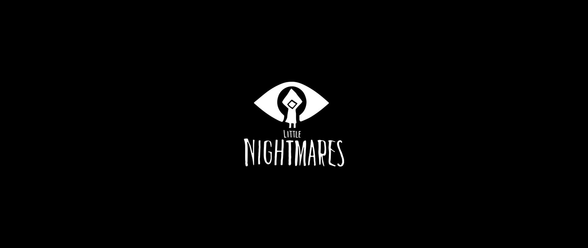 High-definition desktop wallpaper featuring the logo of the video game Little Nightmares, set against a stark black background. The design includes an iconic eye motif.