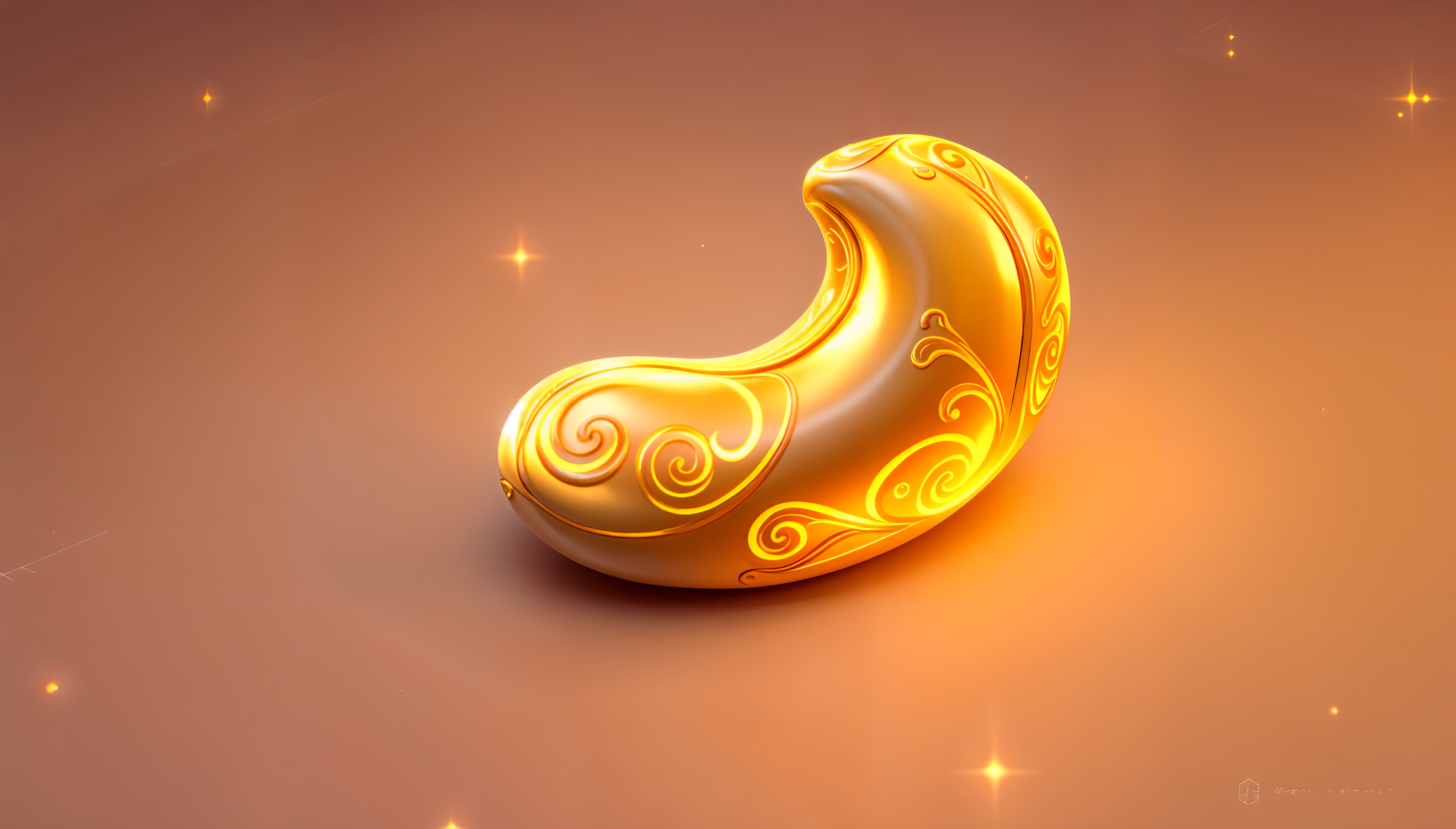 A beautifully ornate golden cashew against a warm, subtle background, designed as a striking 4K Ultra HD PC desktop wallpaper and background.