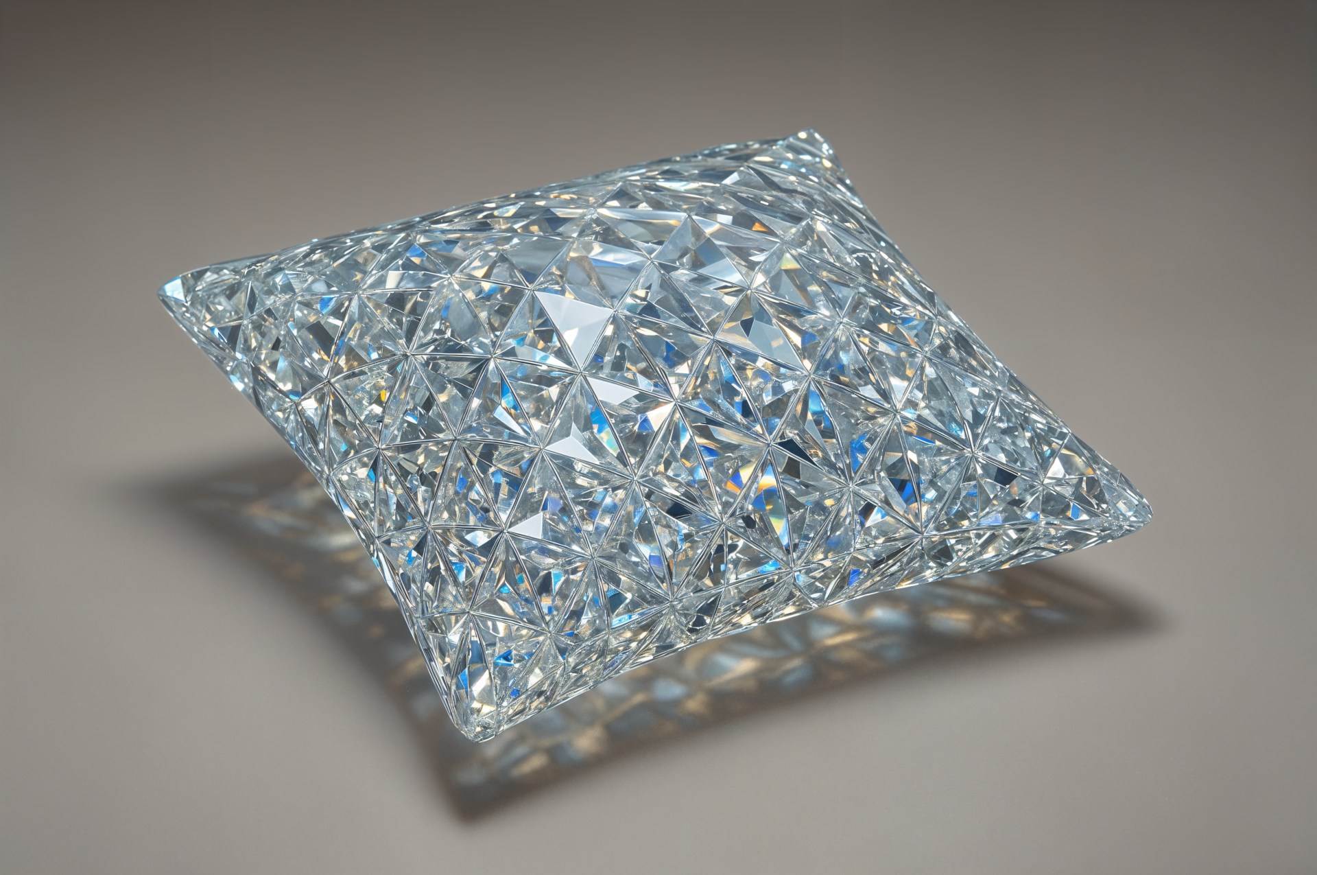 Crystal-like pillow with intricate faceted design, rendered in 4K Ultra HD as a striking PC desktop wallpaper and background.
