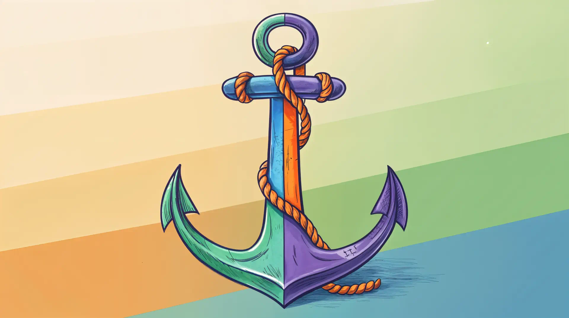 Colorful illustrated anchor with rope detail on a gradient background, rendered in vibrant hues for a 4K Ultra HD PC desktop wallpaper and background.