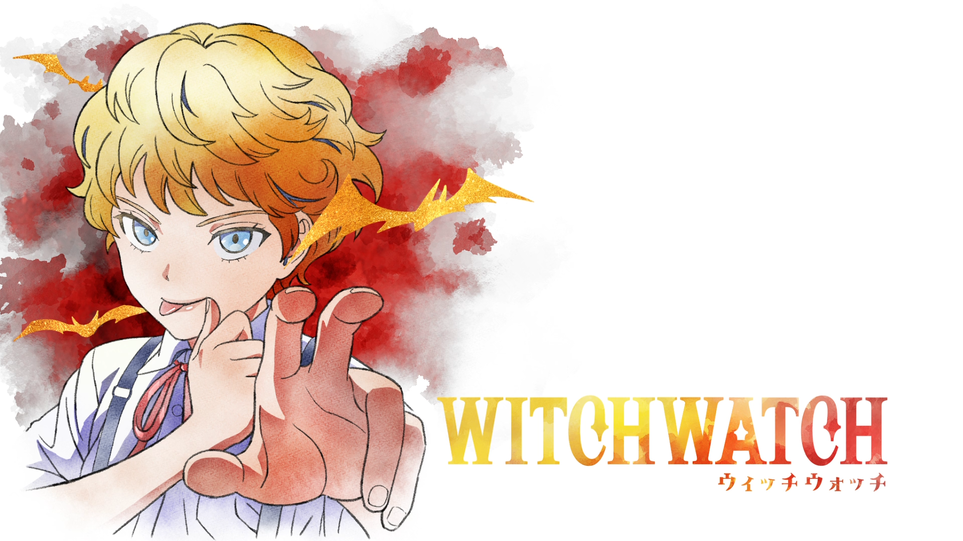 HD anime wallpaper featuring Miharu Kiryu from WITCH WATCH, with vibrant colors and dynamic pose against a fiery, smoky background.