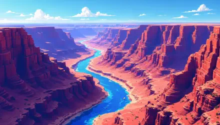 A stunning view of the Grand Canyon showcases vibrant red rock formations and a winding river, captured in vivid detail as a 4K Ultra HD desktop wallpaper.