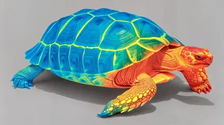 A vibrant tortoise with a striking blue, yellow, and orange shell in a 4K Ultra HD setting, offering a colorful and detailed backdrop for a desktop wallpaper.