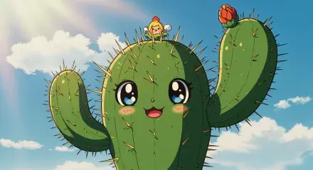 prickly pear cactus cactus Anime cute nature cute anime HD Desktop Wallpaper | Background Image
