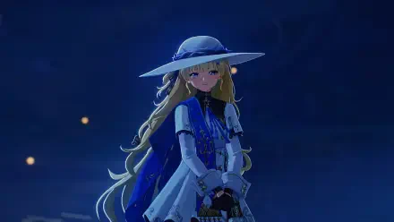 A stunning HD wallpaper featuring Phoebe from the video game Wuthering Waves, showcasing her elegant attire against a nighttime backdrop.