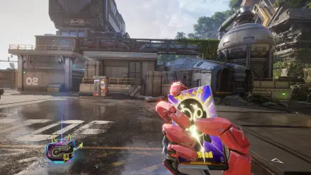 A vibrant 4K Ultra HD wallpaper from the video game FragPunk, featuring a futuristic setting with a robotic character holding a colorful item against a detailed background.