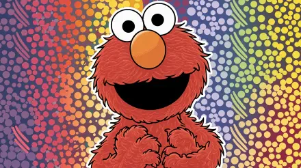 Bright and cheerful Elmo from Sesame Street stands against a vibrant, colorful background in this 4K Ultra HD desktop wallpaper, adding a playful touch to any screen.