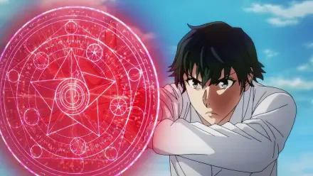 Anime-inspired HD wallpaper from A Returner's Magic Should Be Special, featuring a focused character conjuring a glowing red magical symbol.