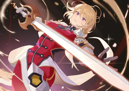 Cha Hae-in from Solo Leveling in anime style, striking a dynamic pose with a glowing sword and swirling light — 4K Ultra HD PC desktop wallpaper.