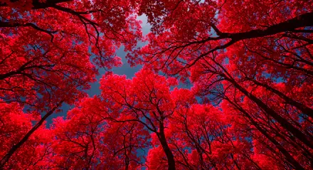 A stunning 4K Ultra HD image capturing a vibrant red canopy of trees against a deep blue sky, creating a mesmerizing natural backdrop for your desktop.