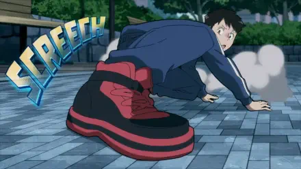 HD PC desktop wallpaper of Koichi Haimawari from My Hero Academia: Vigilantes, captured mid-action with dynamic motion and stylized Screech sound effect in anime style.