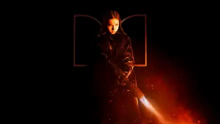 4K Ultra HD desktop wallpaper featuring Ana de Armas in a dark, intense scene from the movie Ballerina (2025) with fiery orange lighting effects.