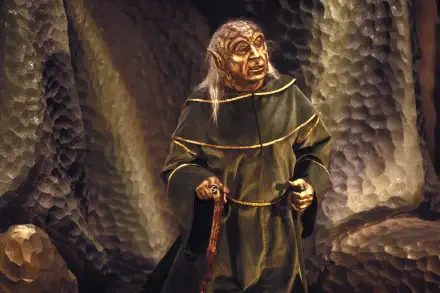HD PC desktop wallpaper featuring a character from the movie Spaceballs 2, standing in a dimly lit, cavernous environment.