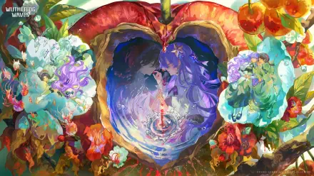 4K Ultra HD wallpaper featuring Cantarella from the video game Wuthering Waves, surrounded by vibrant flowers and mystical, colorful elements.