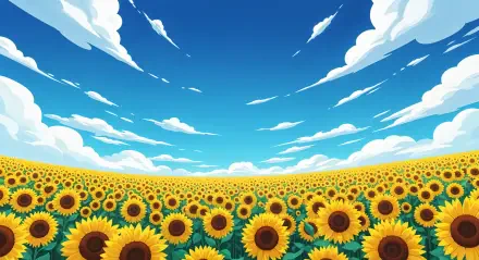 A vibrant 4K Ultra HD PC desktop wallpaper showcasing a vast sunflower field under a bright blue sky with scattered white clouds.