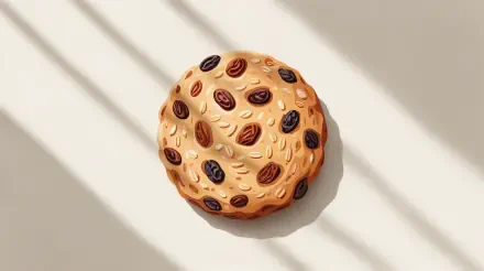 A detailed 4K Ultra HD PC desktop wallpaper featuring a single oatmeal raisin cookie with visible raisins casting soft shadows on a light surface.