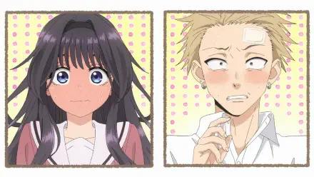 HD anime desktop wallpaper featuring Kaoruko Waguri and Rintarou Tsumugi from The Fragrant Flower Blooms With Dignity, showcasing expressive character portraits.