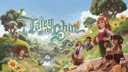HD PC desktop wallpaper featuring vibrant gaming art from Tales of the Shire: A The Lord of the Rings Game, showcasing characters in a lush, fantasy landscape.
