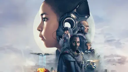 4K Ultra HD PC desktop wallpaper: poster-style art from The Creator (2023) showing a giant female profile above a squad of soldiers, drones, explosions and a hazy moonlit sky.