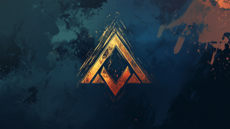 {{ HD wallpaper featuring a striking rune design in blue and yellow tones, set against a textured background for a bold and vibrant desktop display. 