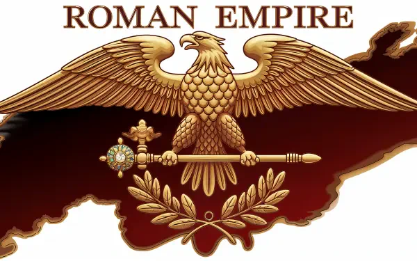 A stunning 4K Ultra HD wallpaper featuring the emblem of the Roman Empire, showcasing a golden eagle and laurel wreath against a rich background.