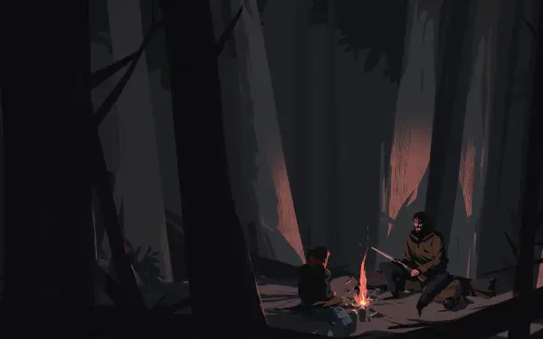  Joel and Ellie sitting by campfire