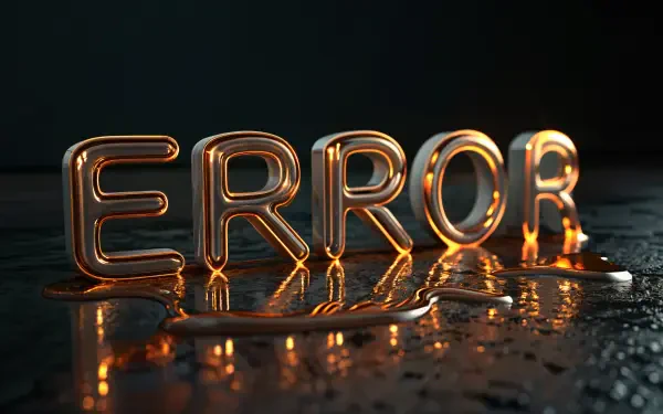 A 4K Ultra HD desktop wallpaper featuring the word ERROR in illuminated, metallic letters reflected in a dark, wet surface.