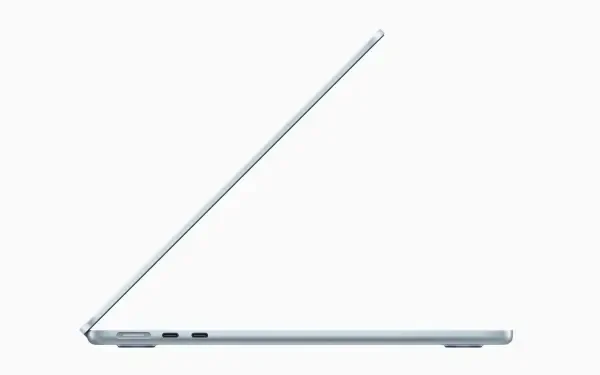 A sleek MacBook Air is positioned at an angle, showcasing its modern design. This HD wallpaper vividly captures the essence of macOS technology, enhancing any desktop background.