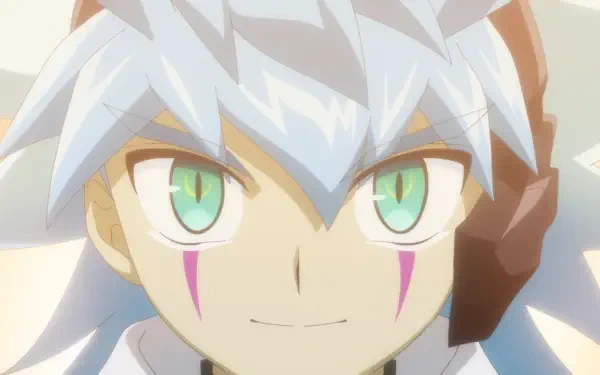 Close-up of an anime character with white hair and green eyes from Yu-Gi-Oh!: Go Rush!!, featured in a HD PC desktop wallpaper background.