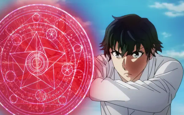 Anime-inspired HD wallpaper from A Returner's Magic Should Be Special, featuring a focused character conjuring a glowing red magical symbol.