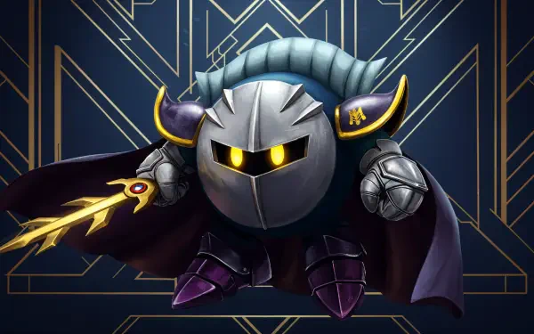 Meta Knight, a character known for his distinctive armor and sword, is featured in this vibrant 4K Ultra HD wallpaper, showcasing his iconic presence against a striking background.