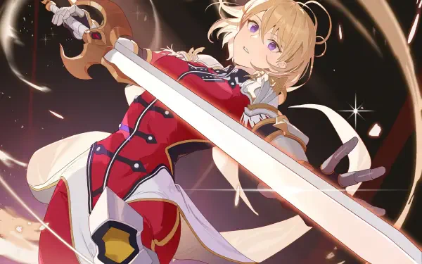 Cha Hae-in from Solo Leveling in anime style, striking a dynamic pose with a glowing sword and swirling light — 4K Ultra HD PC desktop wallpaper.