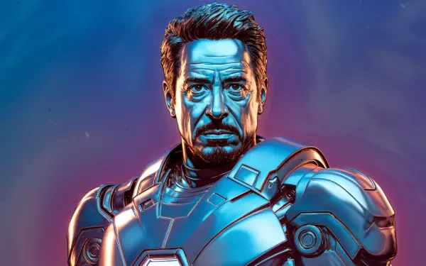 A striking 4K Ultra HD wallpaper of Tony Stark in his iconic armor, featuring vibrant colors that highlight his determined expression against a dramatic backdrop.
