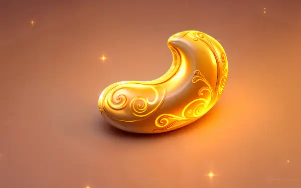 A beautifully ornate golden cashew against a warm, subtle background, designed as a striking 4K Ultra HD PC desktop wallpaper and background.
