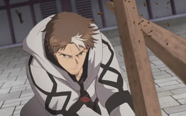 A determined character transforms from an old country bumpkin to a master swordsman, captured in a dynamic moment, making this an engaging HD anime desktop wallpaper.