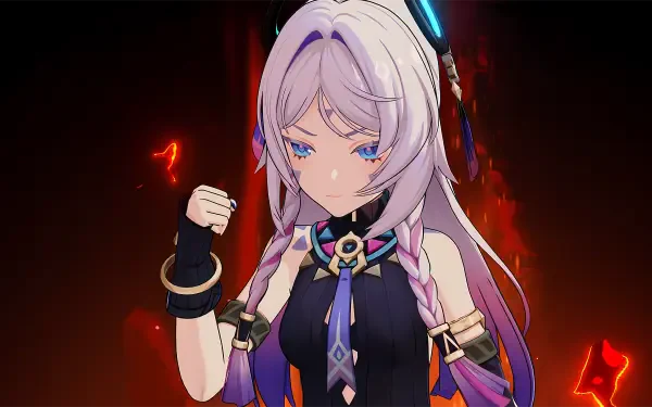 An 8K Ultra HD wallpaper featuring Citlali from Genshin Impact, showcasing her determined expression against a vivid, fiery background.