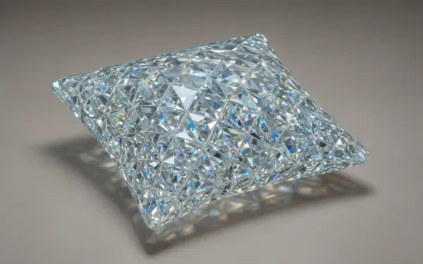Crystal-like pillow with intricate faceted design, rendered in 4K Ultra HD as a striking PC desktop wallpaper and background.